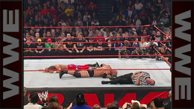 Batista breaks Goldberg's ankle   Raw, Oct  20, 2003 (480p)