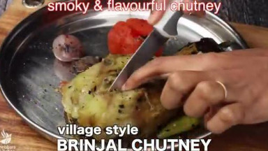 roasted brinjal chutney recipe   village style cooking   vankaya pachadi   b